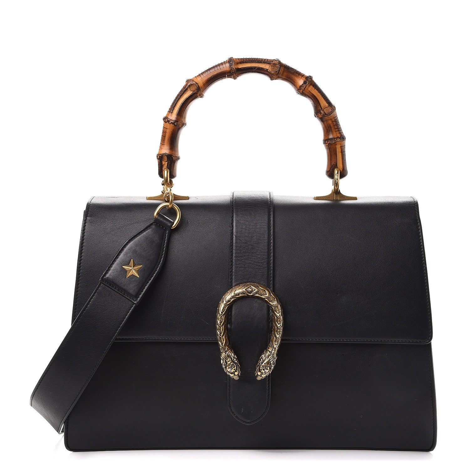 Gucci Moon Calfskin Web Large Dionysus Bamboo Top Handle Bag Black 4 of 21