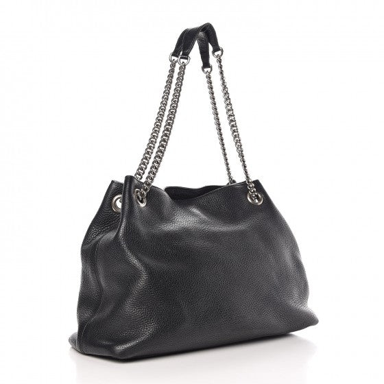 Pebbled Calfskin Studded Medium Soho Chain Shoulder Bag Black