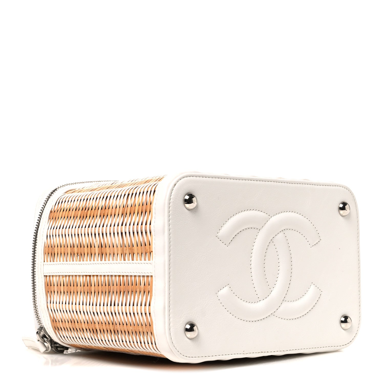 Chanel Glazed Calfskin Raffia Vanity Case Bag White Beige 1927216