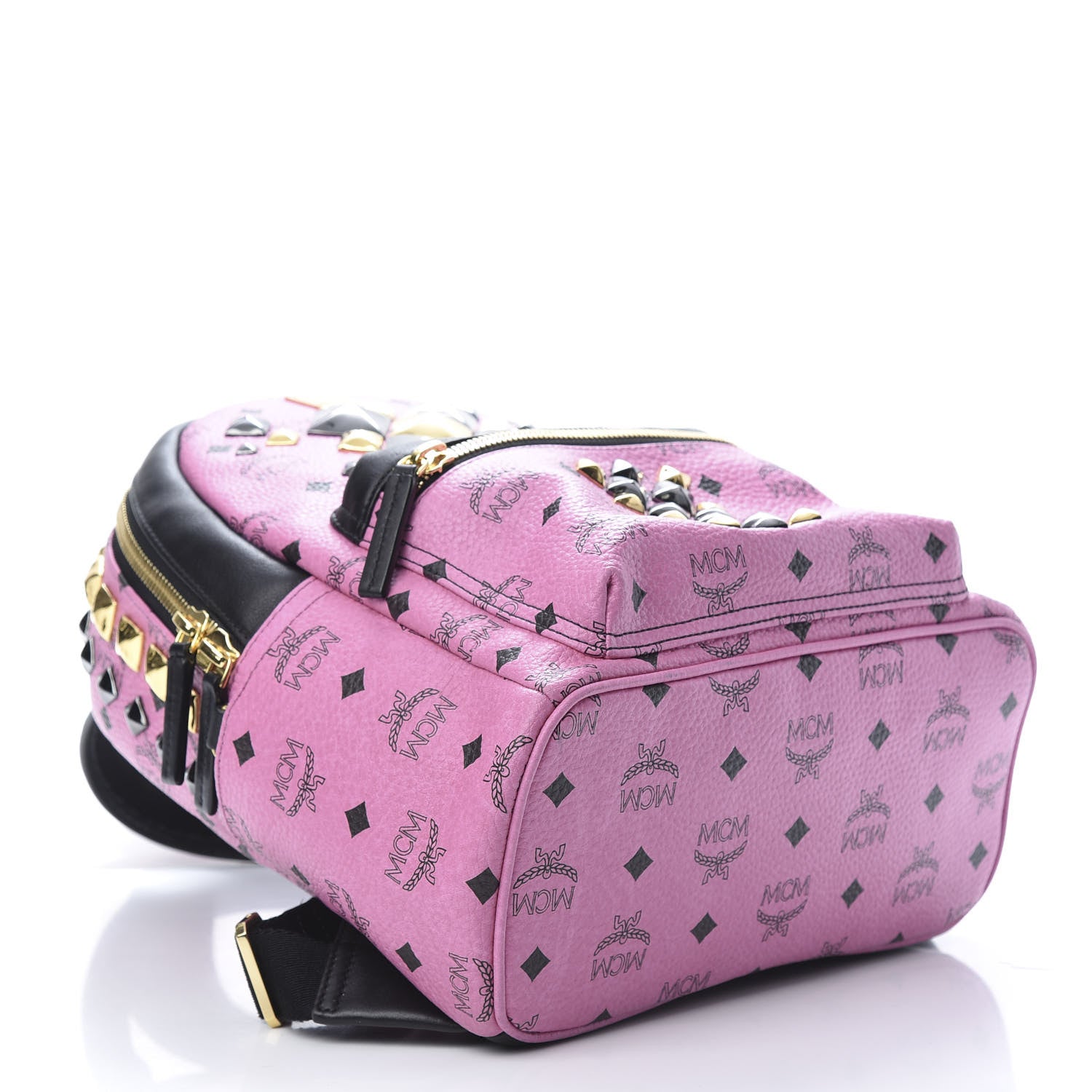 MCM Visetos Studded Colorblock Small Stark Brock Backpack Pink Black 3 of 11