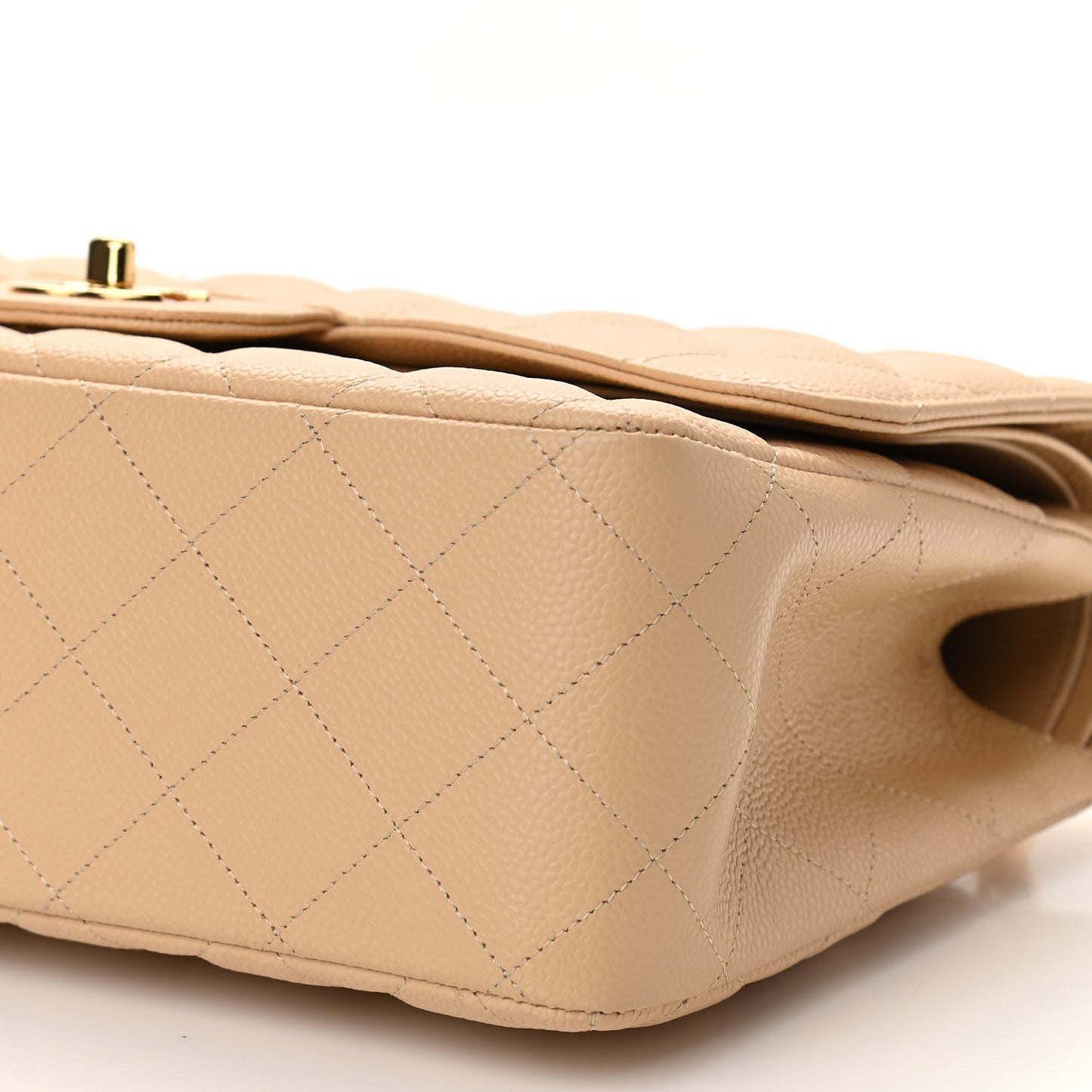 Caviar Quilted Jumbo Double Flap Light Beige