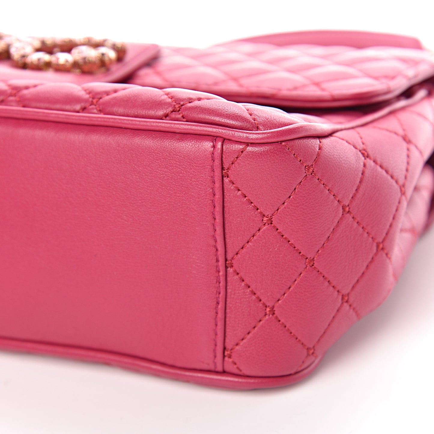 Lambskin Quilted Crystal Embellished Millennial Rectangular Shoulder Bag Fuchsia