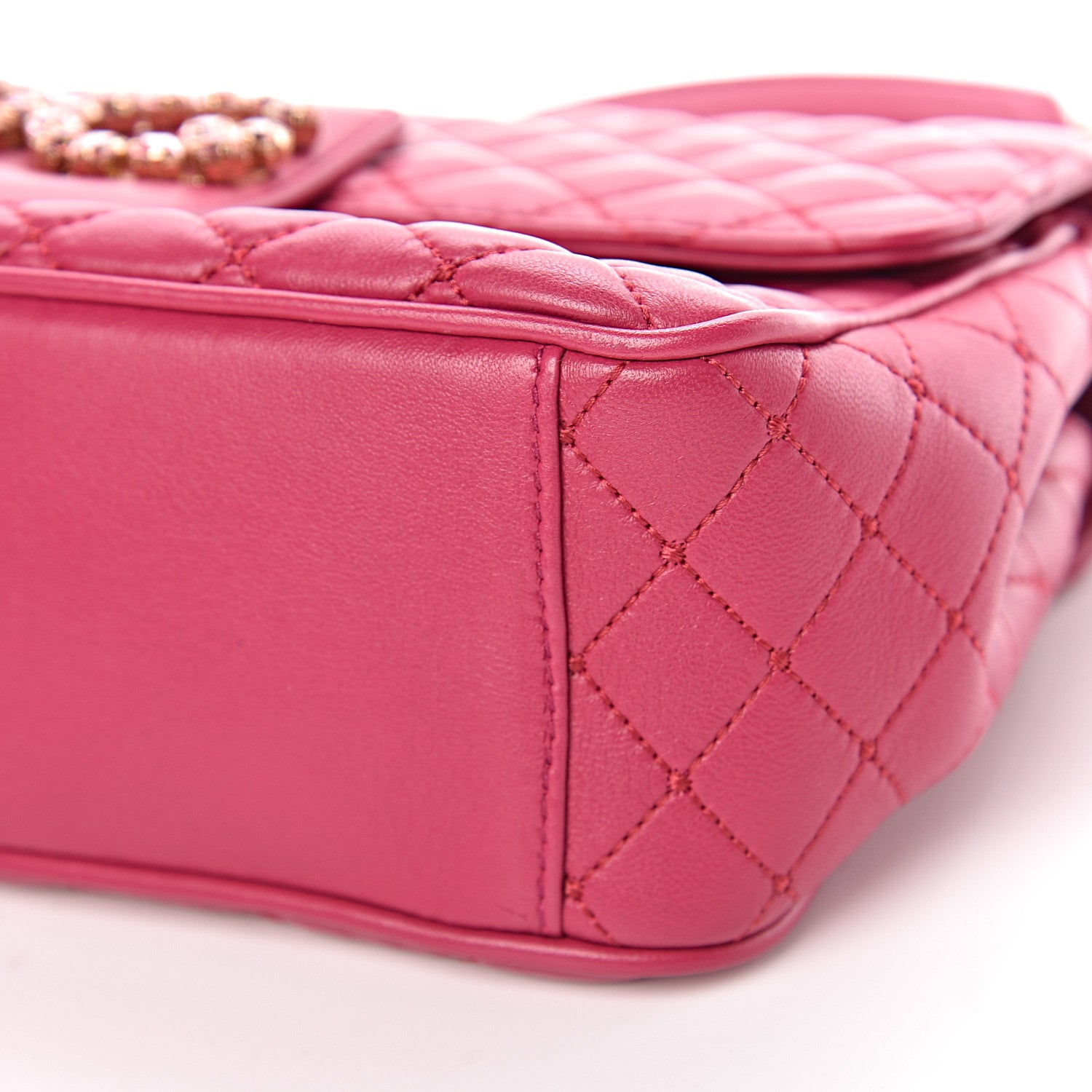 Dolce & Gabbana Lambskin Quilted Crystal Embellished Millennial Rectangular Shoulder Bag Fuchsia 9 of 9