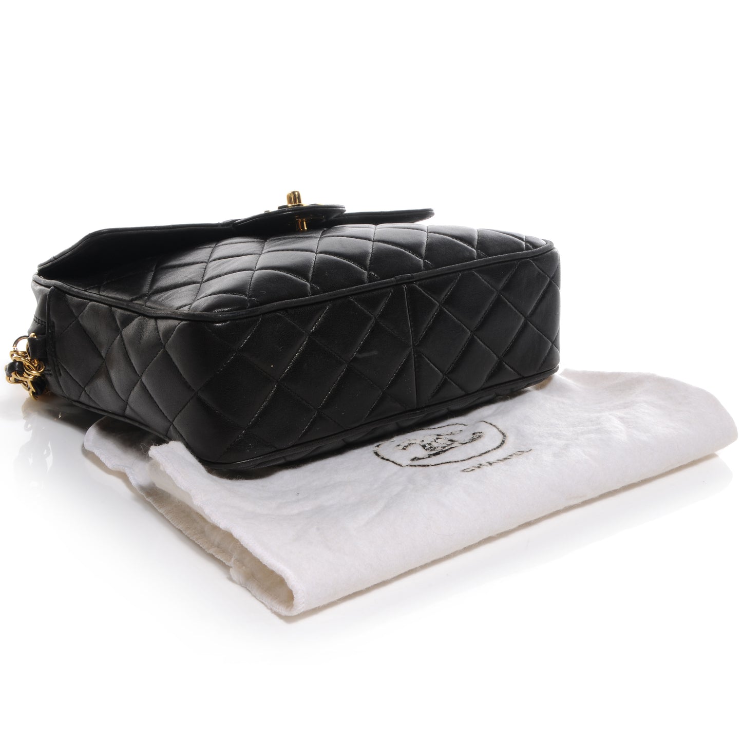 Lambskin Quilted Flap Camera Tassel Case Black