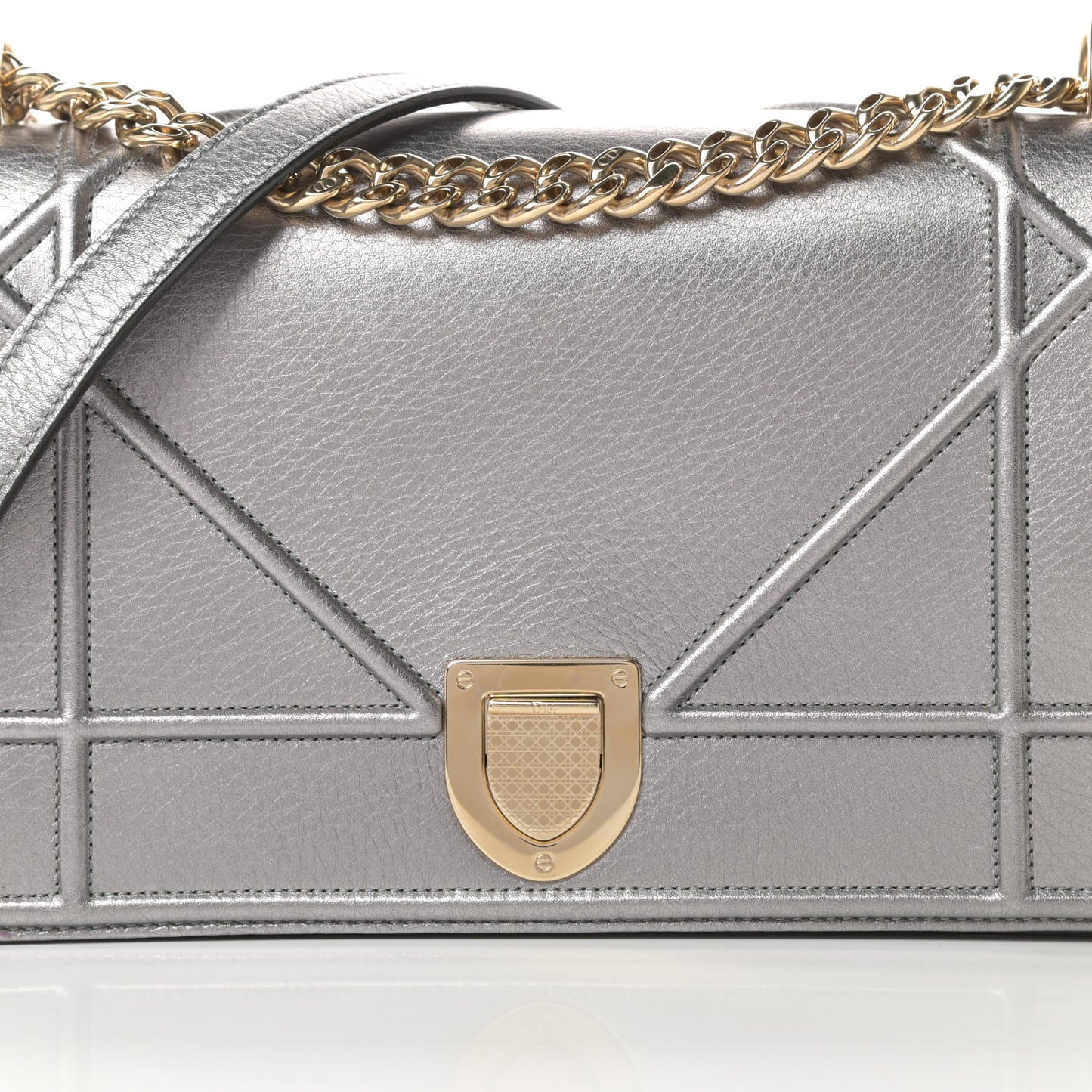 Metallic Grained Calfskin Medium Diorama Flap Bag Silver