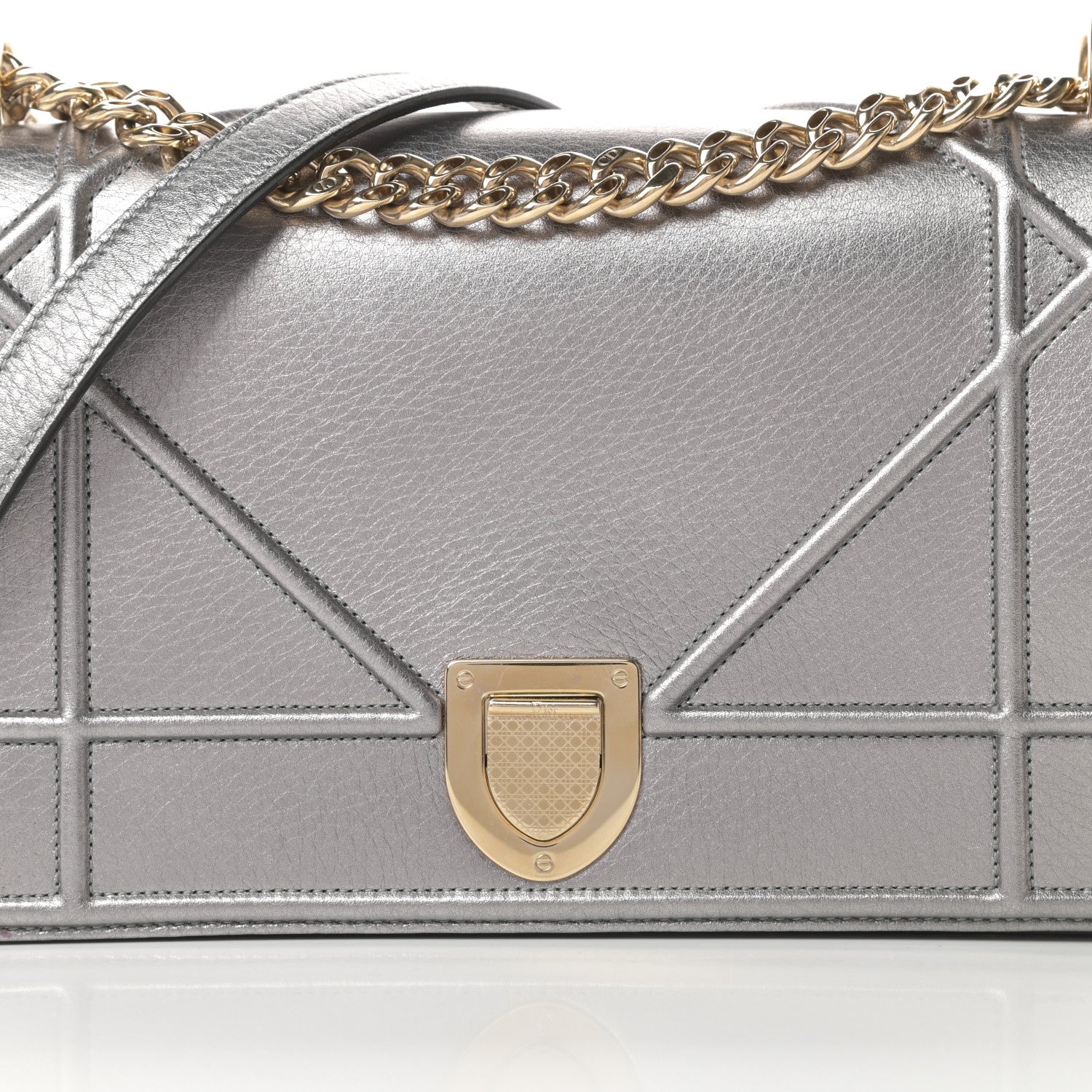 Christian Dior Metallic Grained Calfskin Medium Diorama Flap Bag Silver 8 of 14