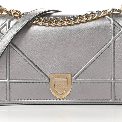 Christian Dior Metallic Grained Calfskin Medium Diorama Flap Bag Silver 8 of 14