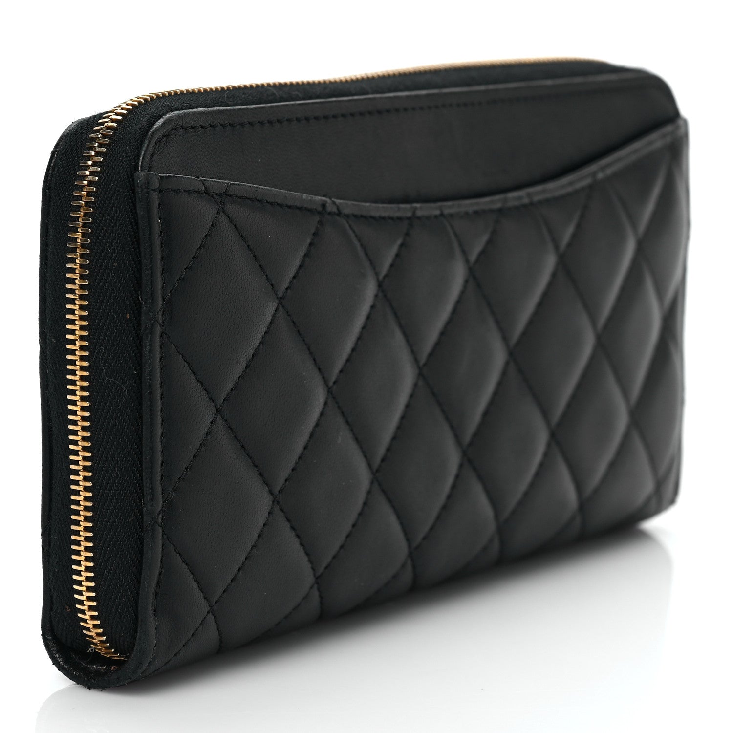 Chanel Lambskin Quilted Large Gusset Zip Around Wallet Black 3 of 7