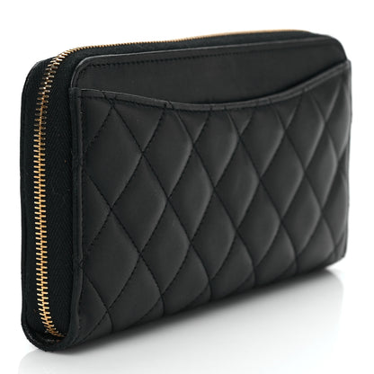 Chanel Lambskin Quilted Large Gusset Zip Around Wallet Black 3 of 7