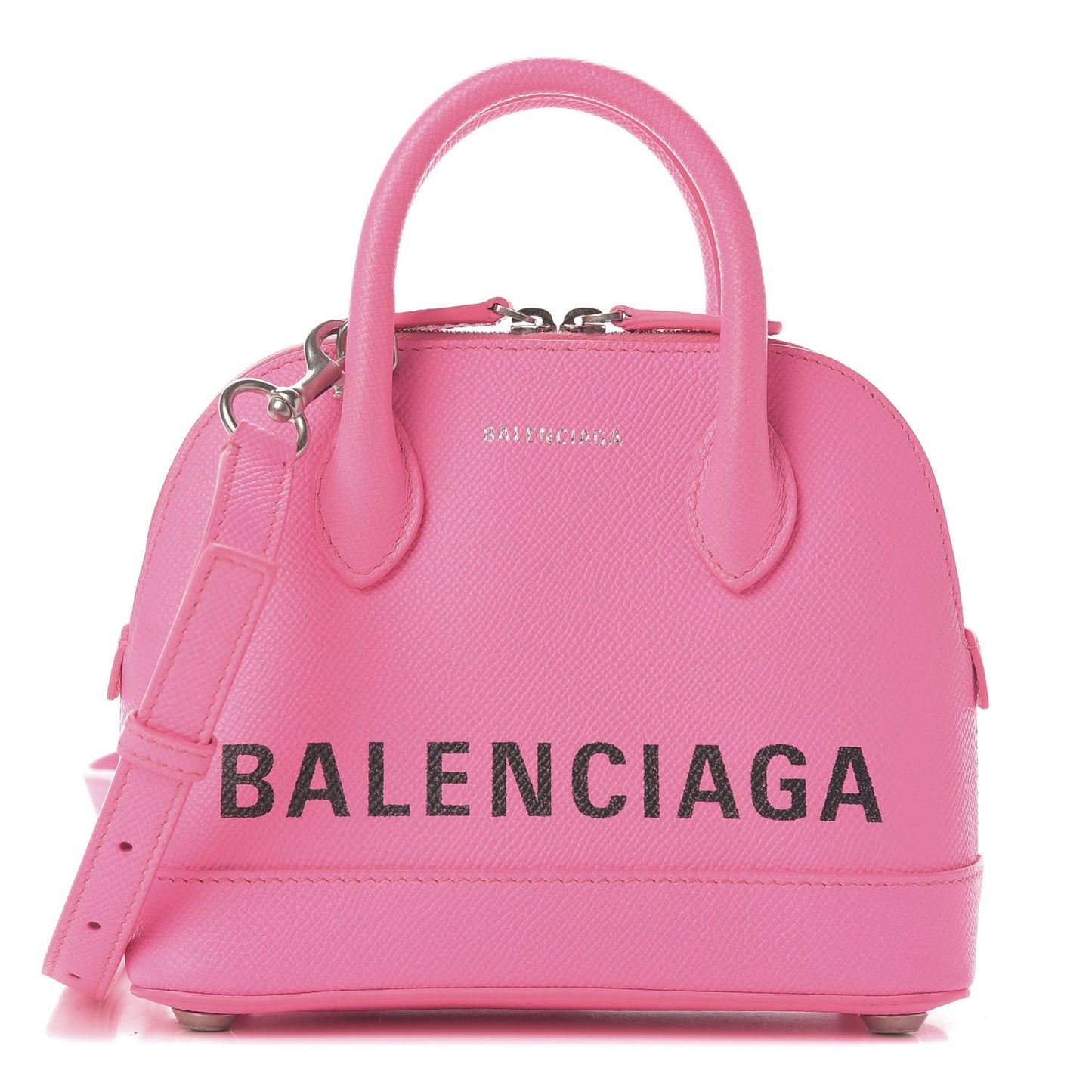 Signature Grained Calfskin Logo XXS Ville Top Handle Bag Acid Pink Black