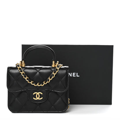 Chanel Lambskin Quilted Top Handle Flap Coin Purse With Chain Black 12 of 12
