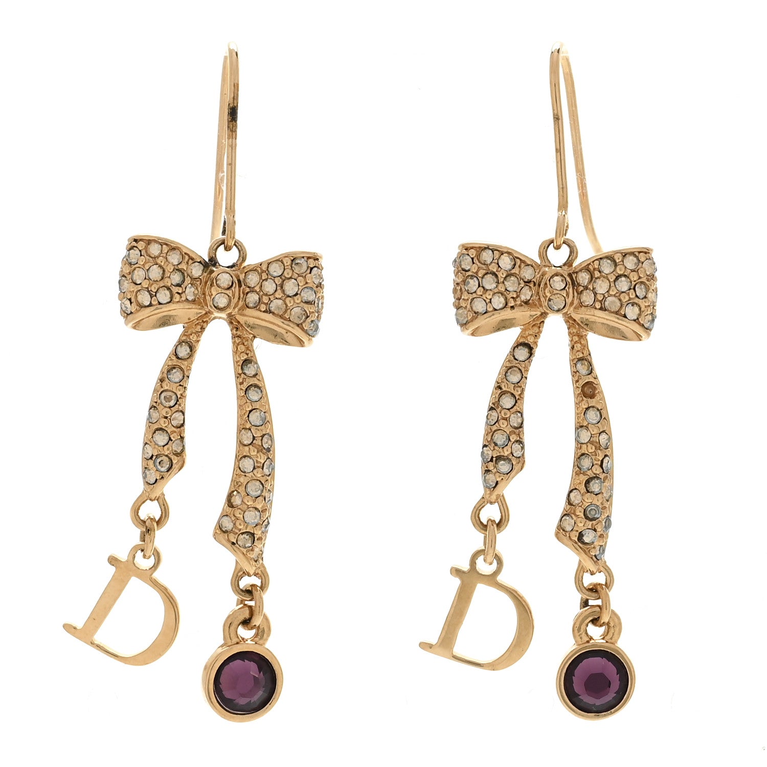 Christian Dior Crystal Bow Earrings Gold 1 of 6