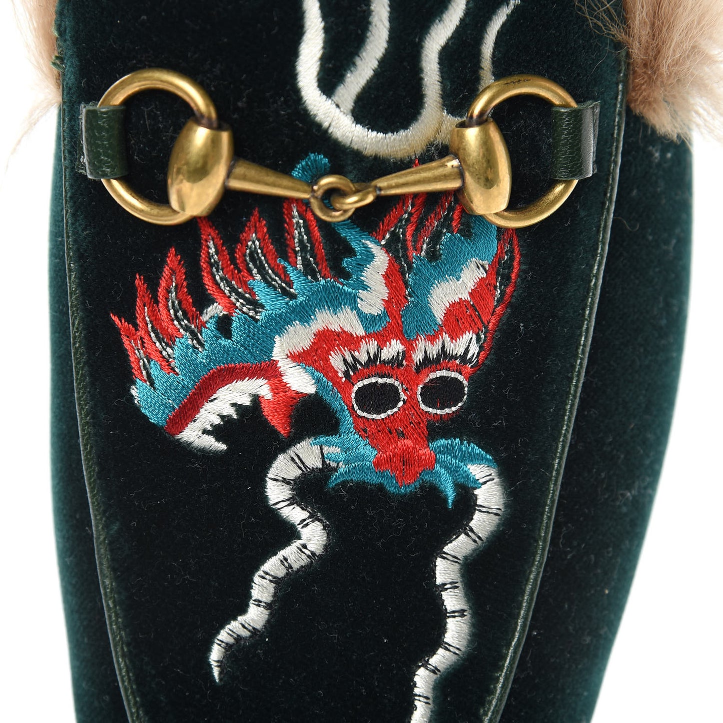 Velvet Fur Dragon Embroidered Mens Princetown Slippers 6 Zaffre Dark Zaffre