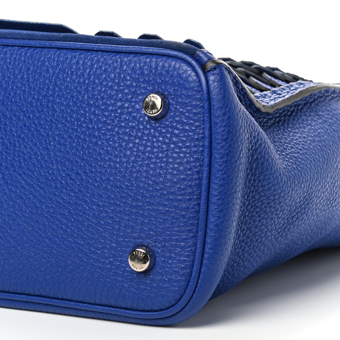 Calfskin Romano Selleria Scalloped Small Anna Bucket Bag Blue Neon