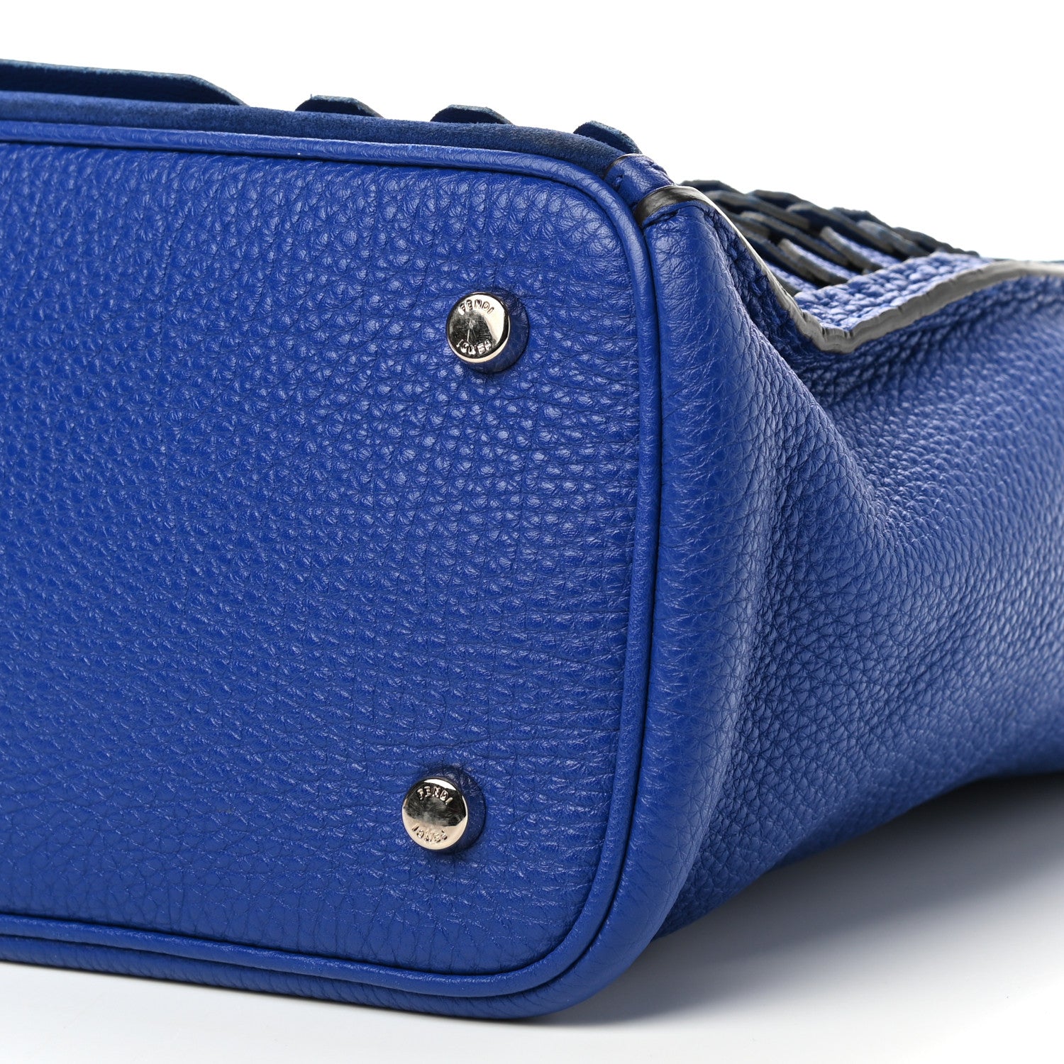 Fendi Calfskin Romano Selleria Scalloped Small Anna Bucket Bag Blue Neon 8 of 8