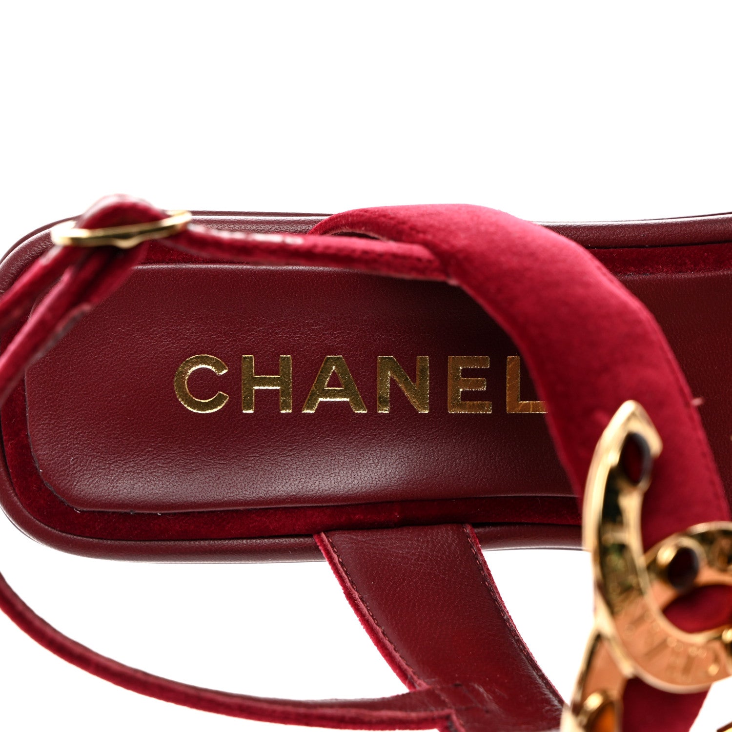 Chanel Velvet Metal Gripoix CC Thong Sandals 39 Burgundy 6 of 9