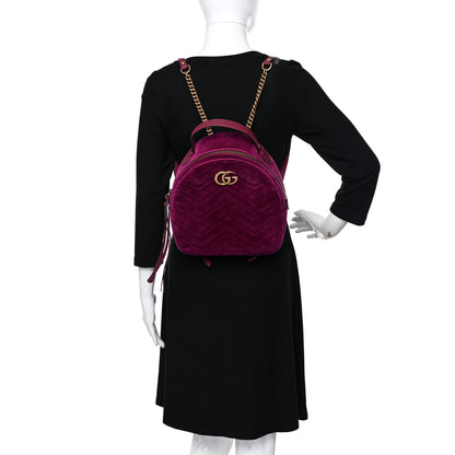 Gucci Velvet Matelasse GG Marmont Dome Backpack Fuchsia Violet Cyclamen 2 of 13