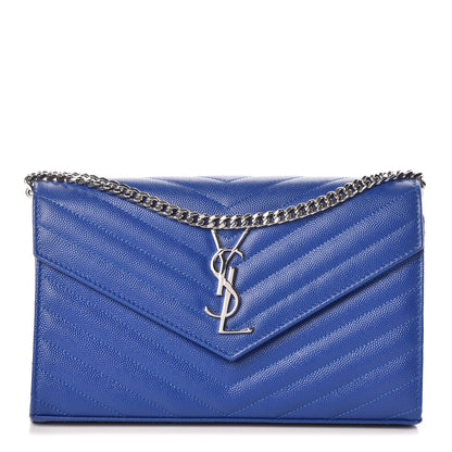 Saint Laurent Grain De Poudre Matelasse Chevron Monogram Chain Wallet Blue Majorelle 1 of 8