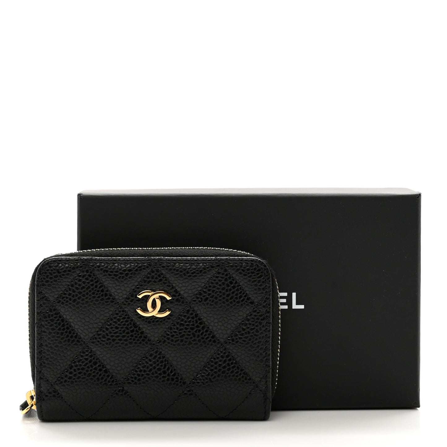 Caviar Quilted Zip Coin Purse Black