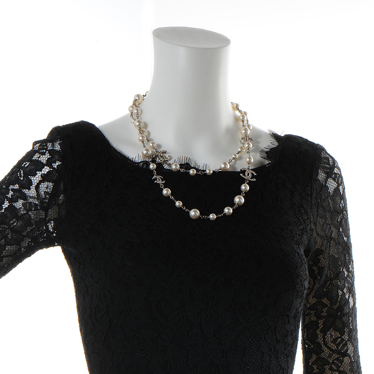 Chanel Crystal Pearl CC Long Necklace Silver 3 of 8