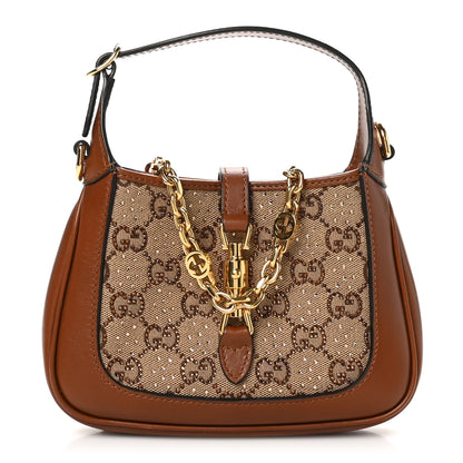 Gucci New Canvas Charisma Calfskin Crystal GG Monogram Mini Jackie 1961 Hobo Camel Ebony 1 of 10