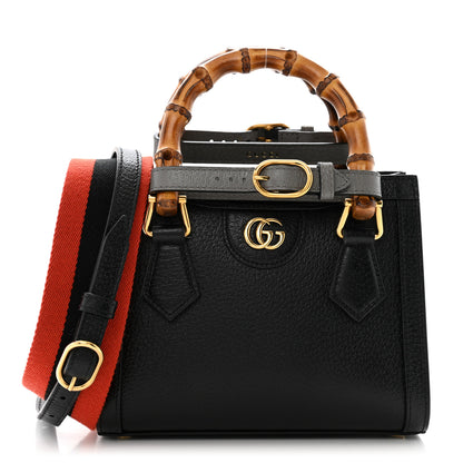 Gucci Textured Dollar Calfskin Web Mini Diana Tote Bag Black 1 of 11