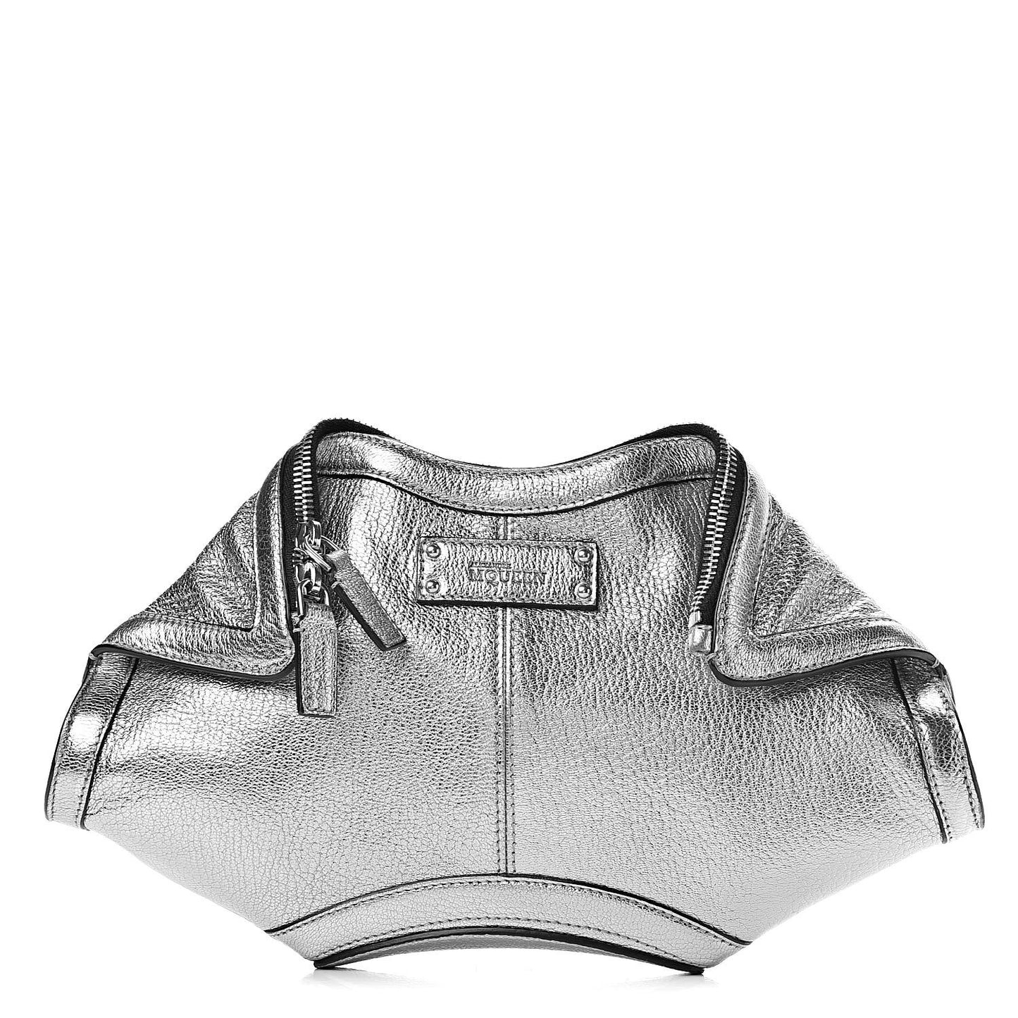 Metallic Lambskin De Manta Clutch Silver