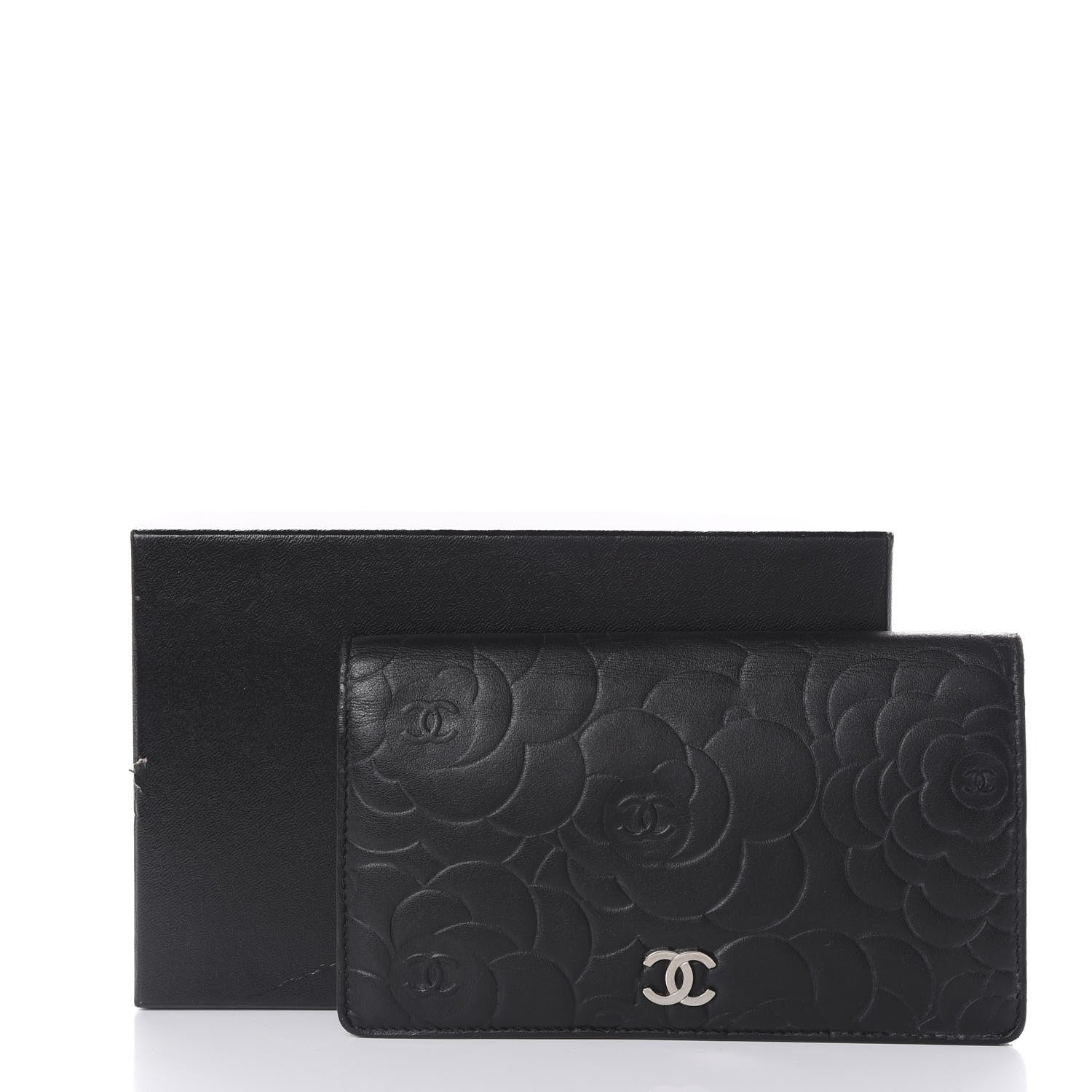 Chanel Lambskin Camellia Embossed Yen Wallet Black 11 of 11