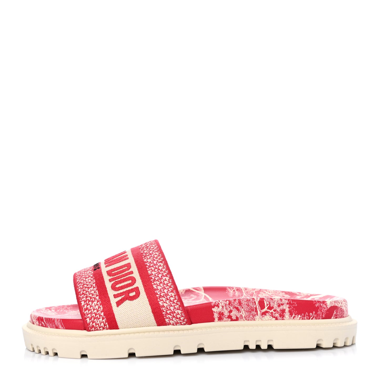 Canvas Toile de Jouy Embroidered Dway 10mm Slide Sandals 37.5 Off White Raspberry