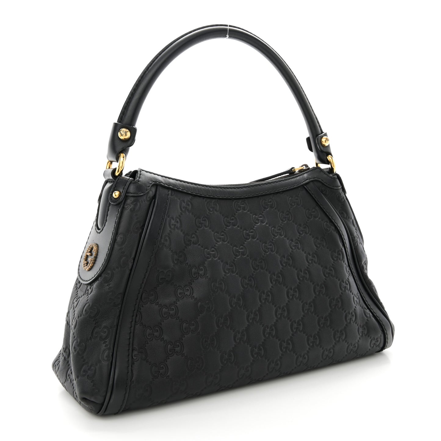 Guccissima Small Scarlett Studded Interlocking G Hobo Black
