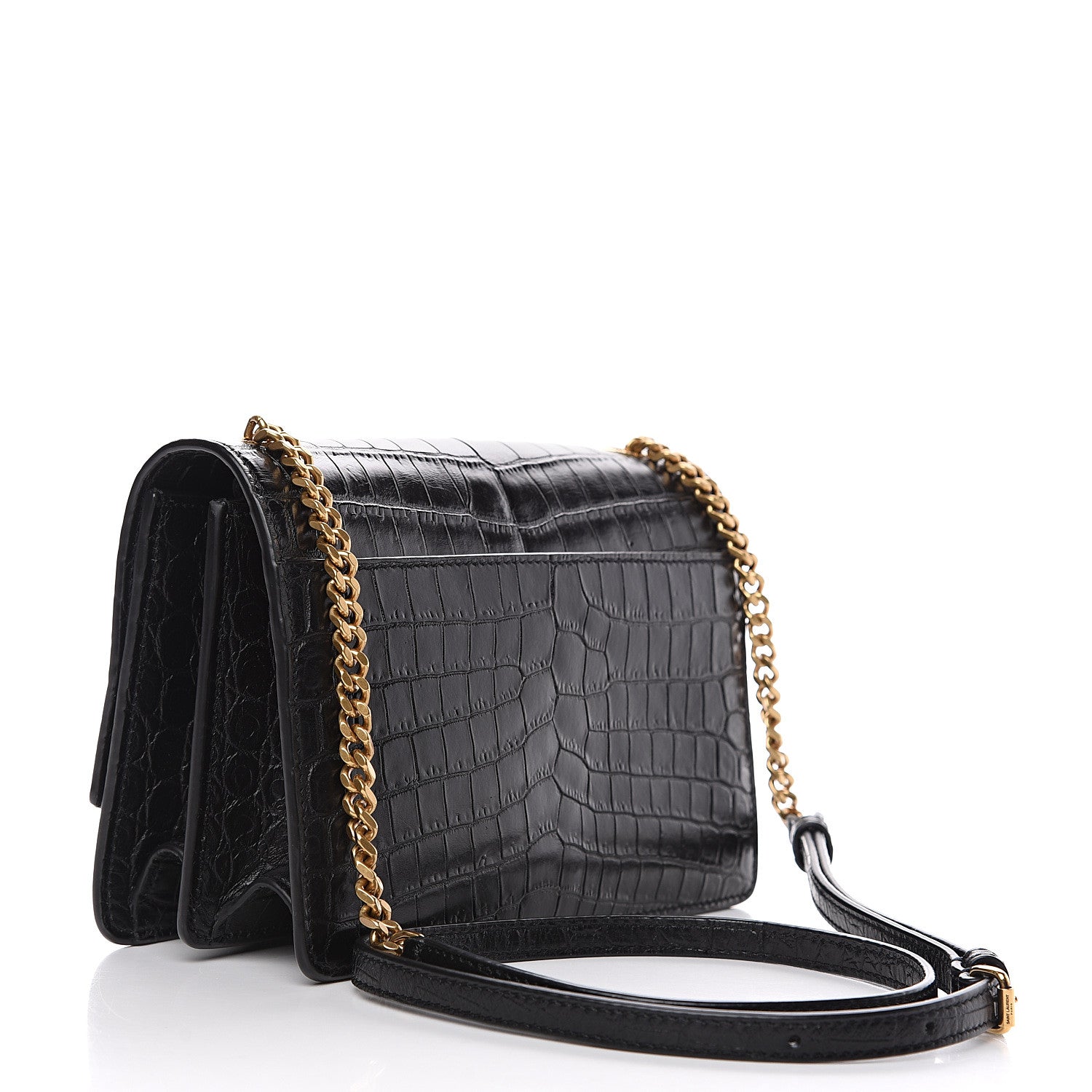 Saint Laurent Calfskin Crocodile Embossed Small Monogram Sunset Black 2 of 9