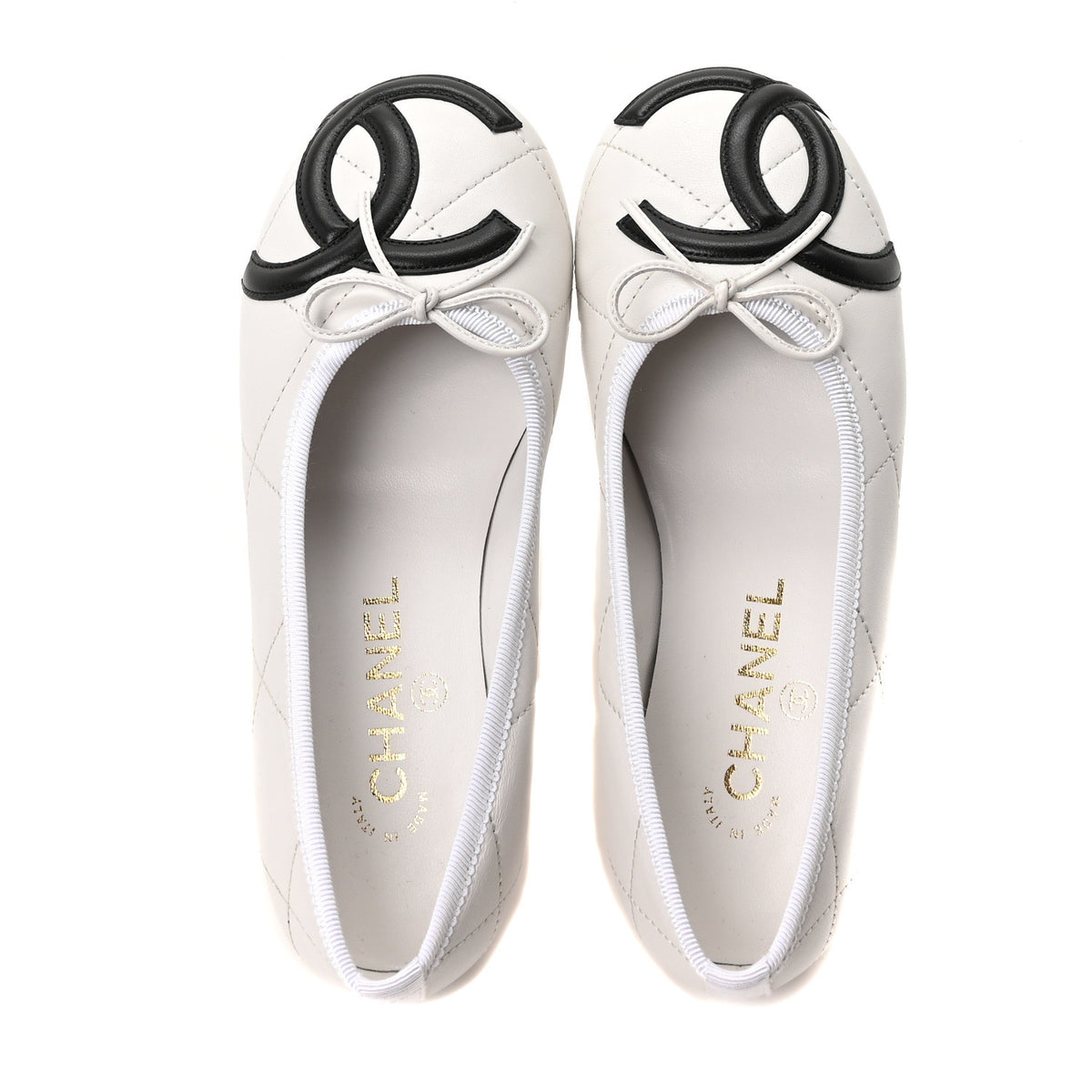 Lambskin Quilted CC Cambon Ballet Flats 35 White Black