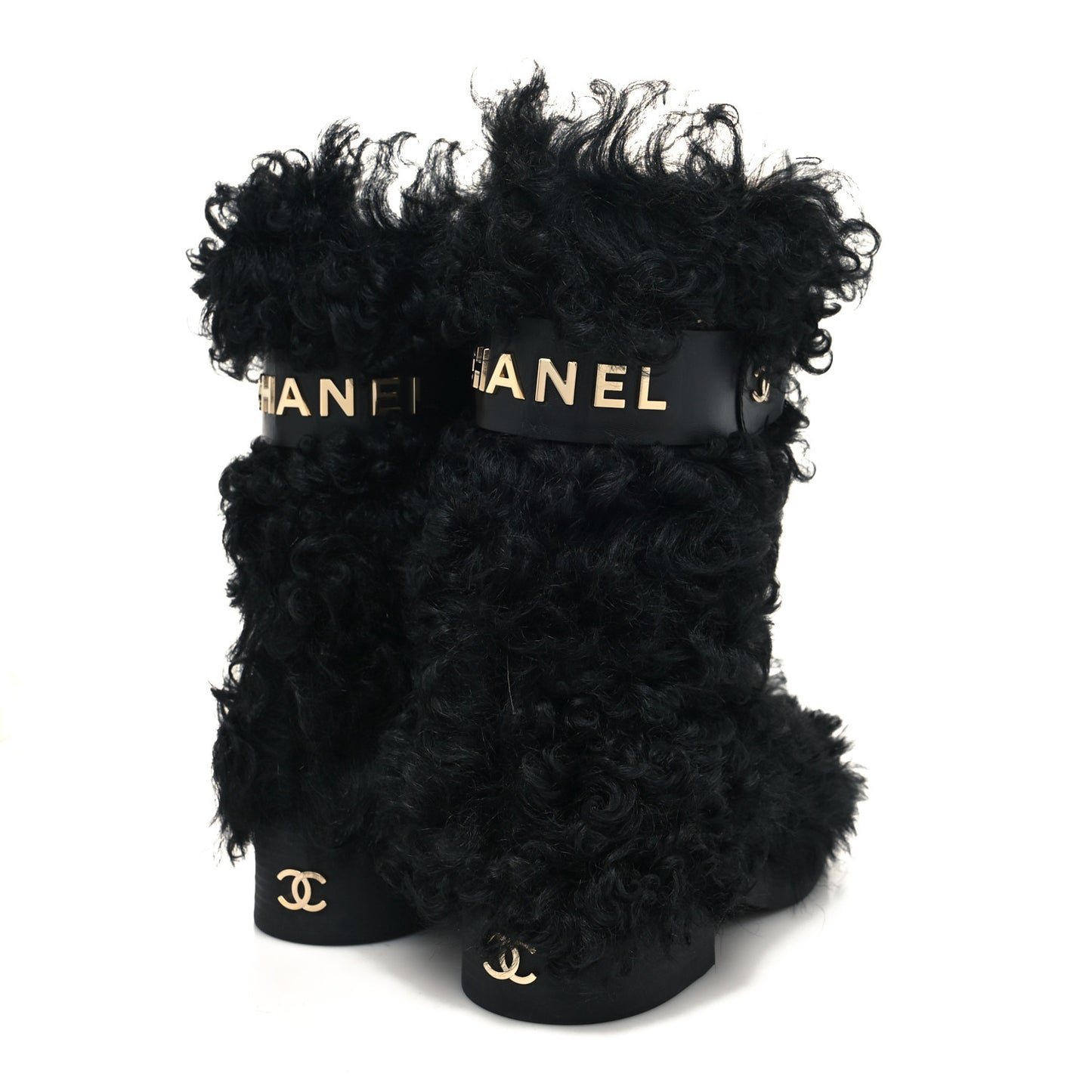 Shearling Sheepskin High Boots 38.5 Black