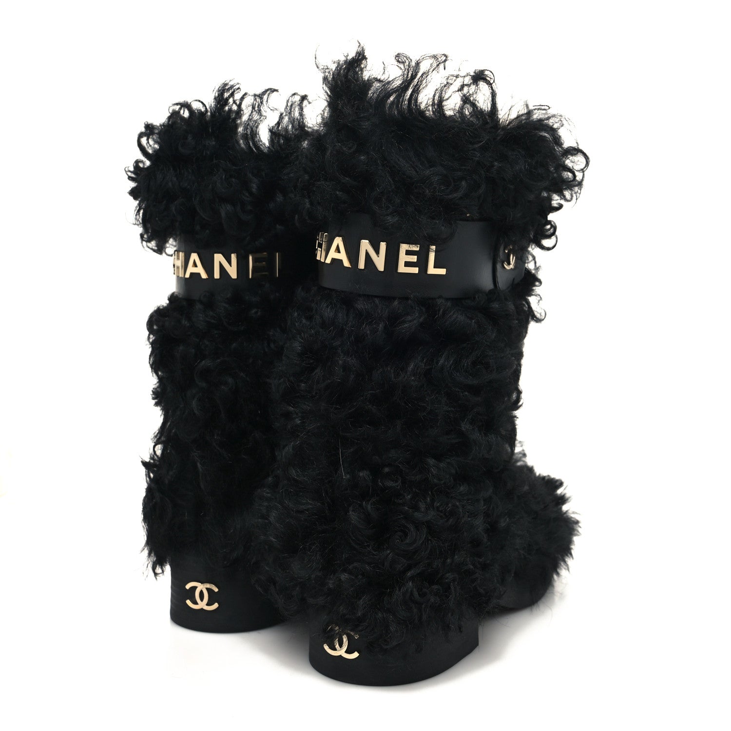 Chanel Shearling Sheepskin High Boots 38.5 Black 4 of 8