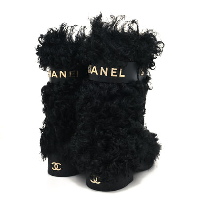 Chanel Shearling Sheepskin High Boots 38.5 Black 4 of 8