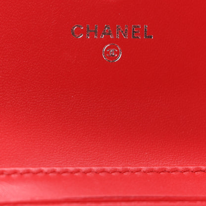 Chanel Lambskin Chevron Quilted Studded Compact Flap Wallet Red 7 of 9