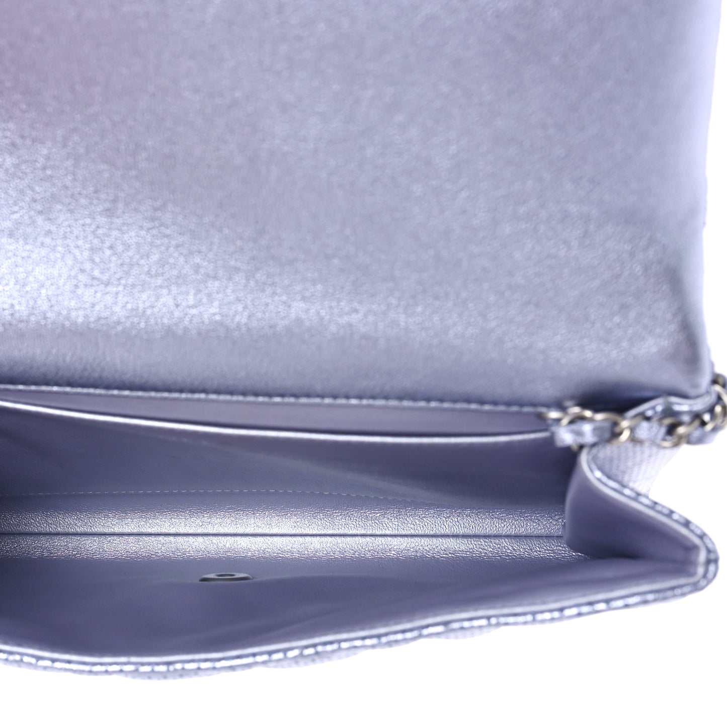 Metallic Perforated Lambskin Quilted Clutch With Chain Flap Silver