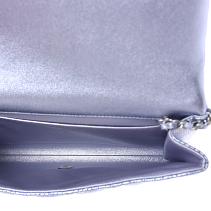 Chanel Metallic Perforated Lambskin Quilted Clutch With Chain Flap Silver 5 of 10