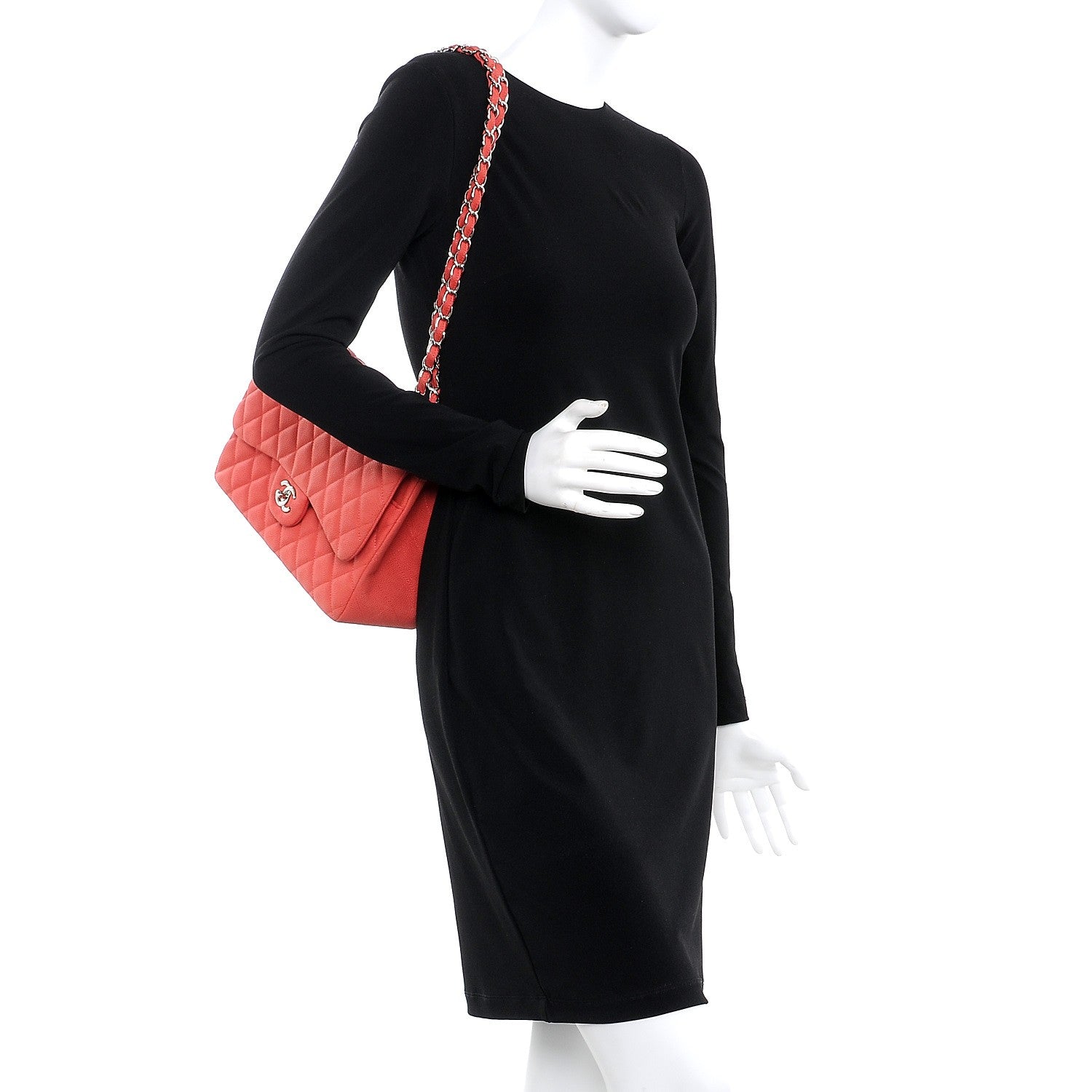 Chanel Iridescent Caviar Quilted Jumbo Double Flap Coral 3 of 15