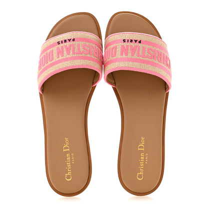 Christian Dior Straw Embroidered Dway Flat Slide Sandals 41 Rose Begonia 2 of 9