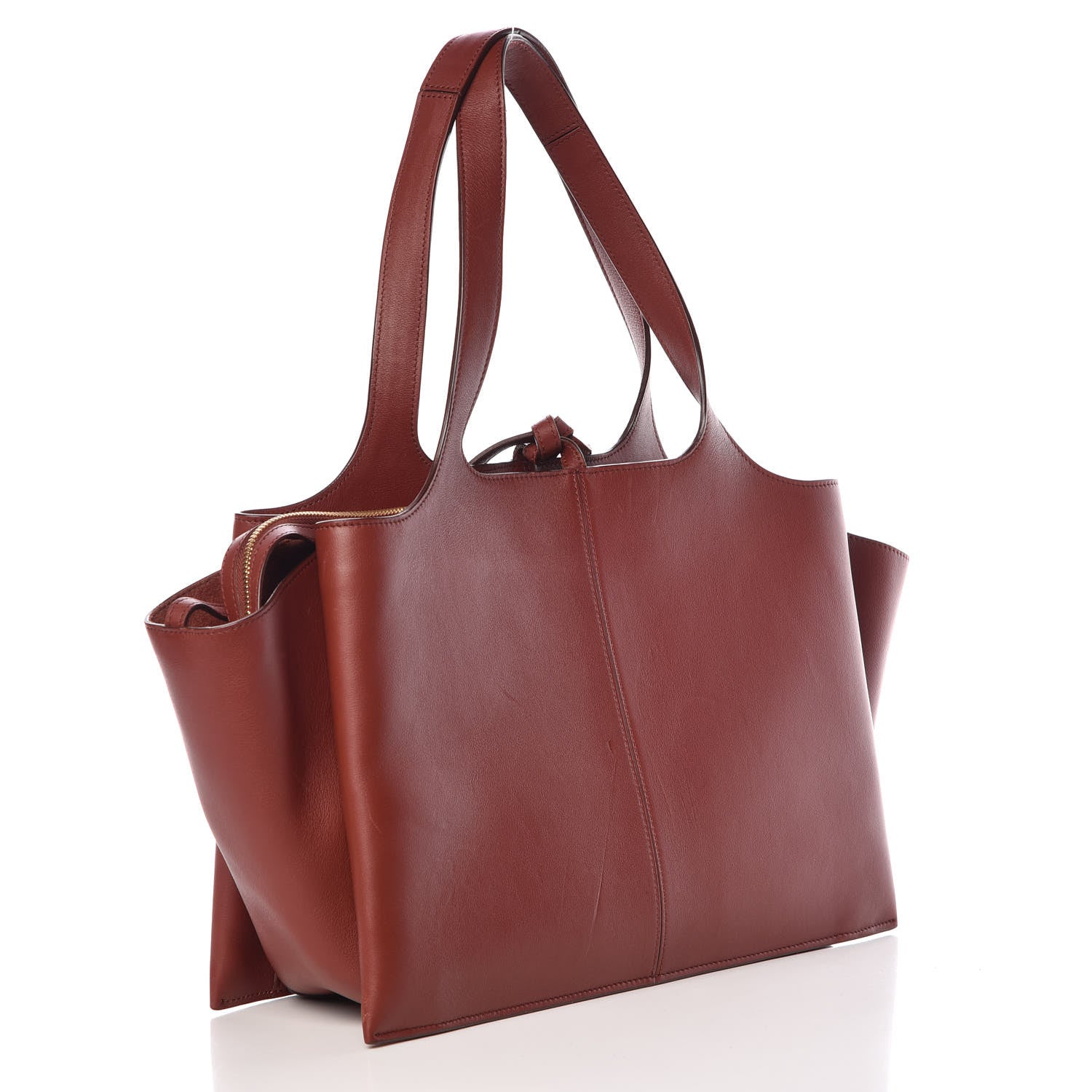 Celine Calfskin Medium Tri-Fold Bag Red Wood 3 of 15