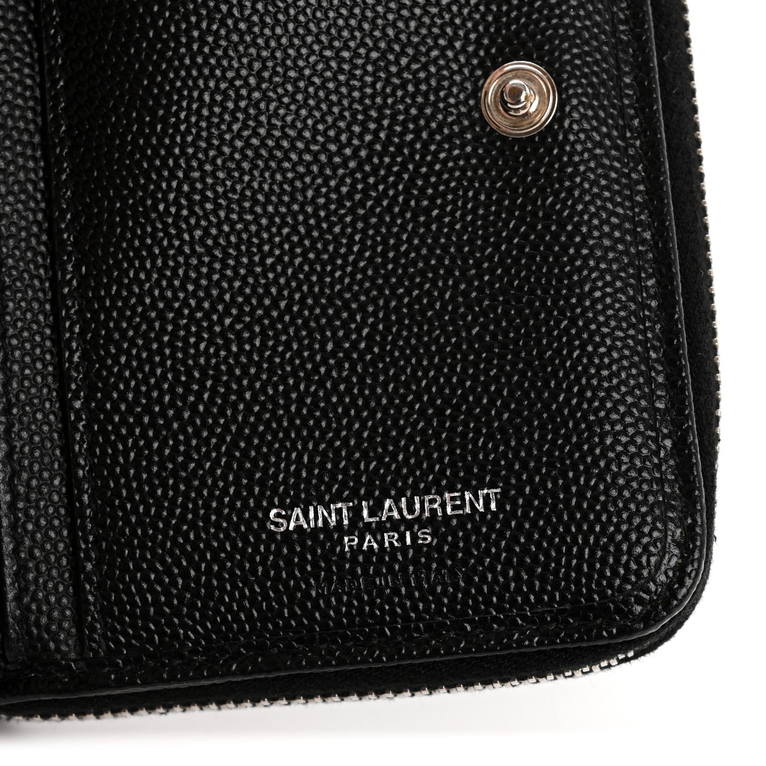 Saint Laurent Grain De Poudre Matelasse Chevron Monogram Compact Zip Around Wallet Black 6 of 11