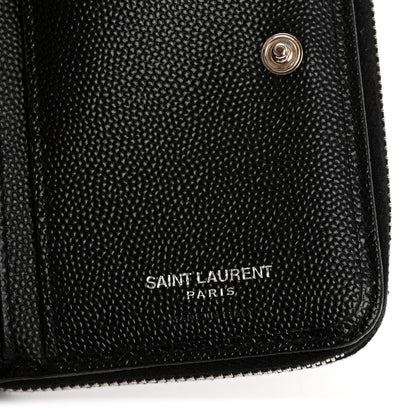 Saint Laurent Grain De Poudre Matelasse Chevron Monogram Compact Zip Around Wallet Black 6 of 11