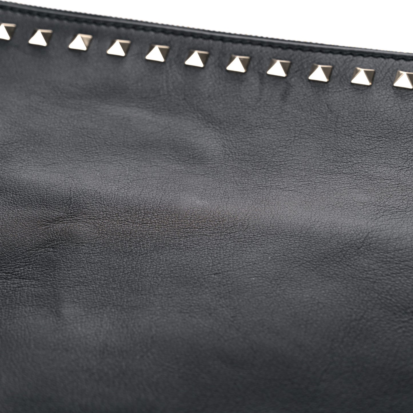 Vitello Oversized Rockstud Zip Wristlet Pouch Black