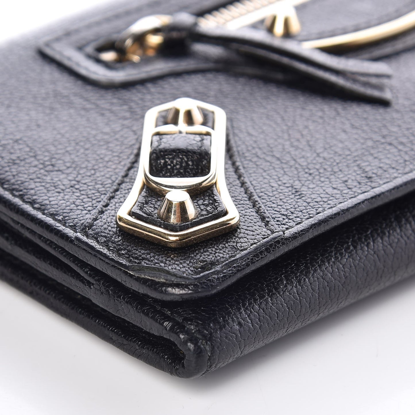 Chevre Gold Metallic Edge Hardware Money Wallet Black