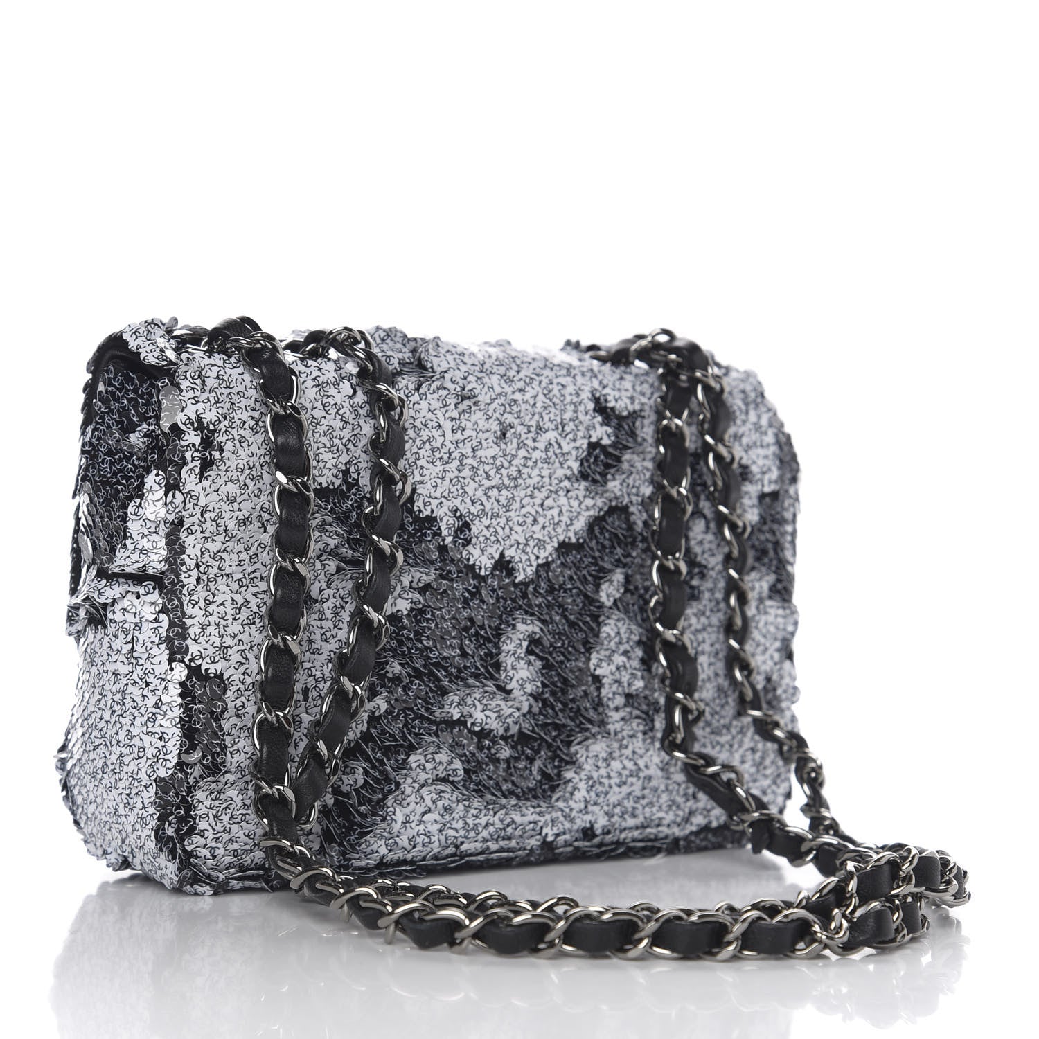 Chanel Sequin CC Logo Small Single Flap White Black 2 of 9