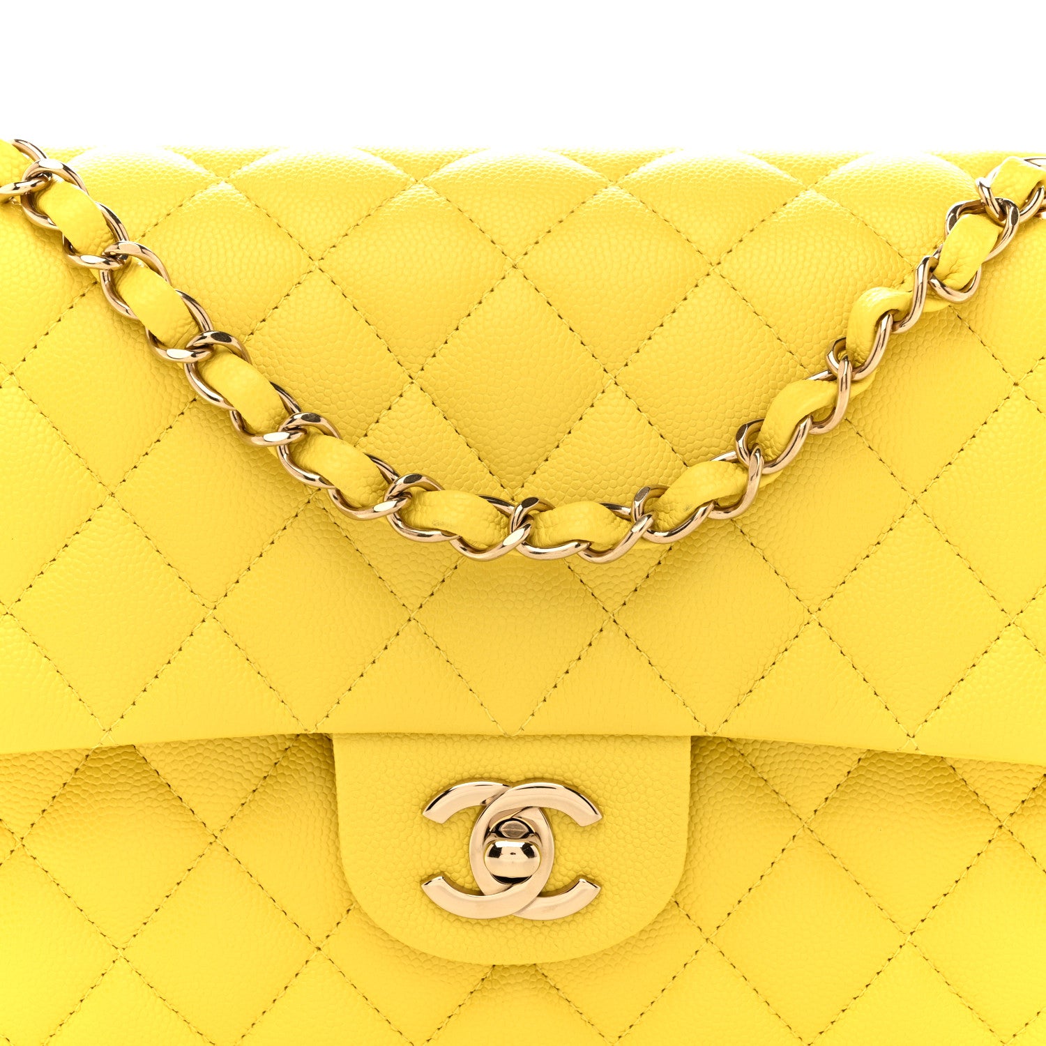 Chanel Caviar Quilted Medium Double Flap Yellow 8 of 11