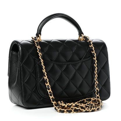 Chanel Lambskin Quilted Mini Top Handle Rectangular Flap Black 3 of 11