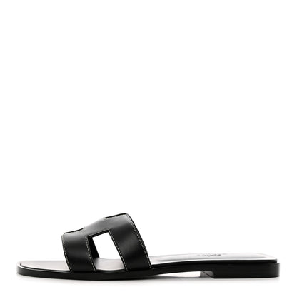 Hermes Box Calfskin Oran Sandals 38 Black 1 of 9