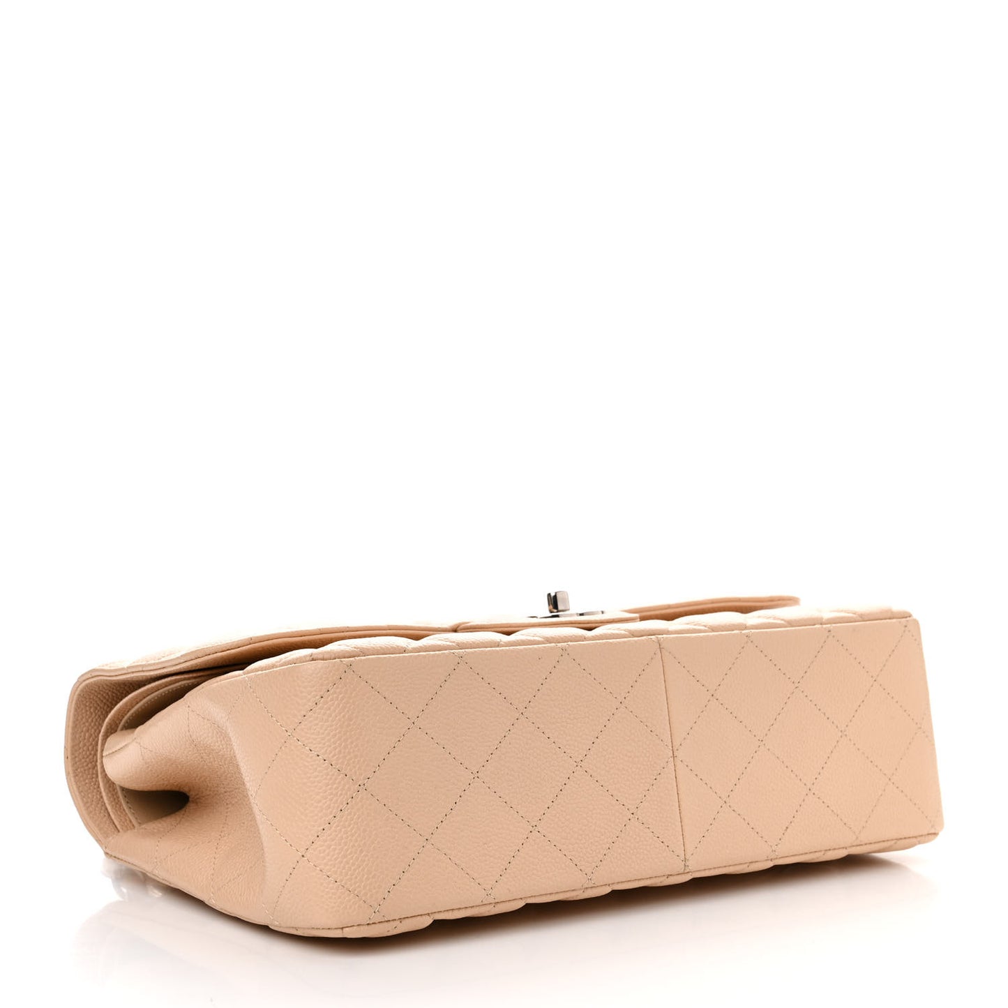 Caviar Quilted Jumbo Double Flap Light Beige